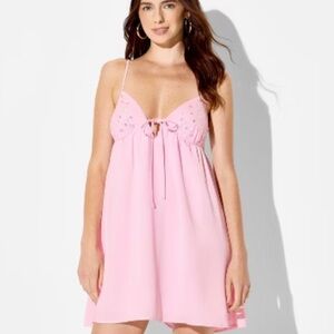 Wild Fable Women's Embellished Mini Babydoll Dress Pink XL